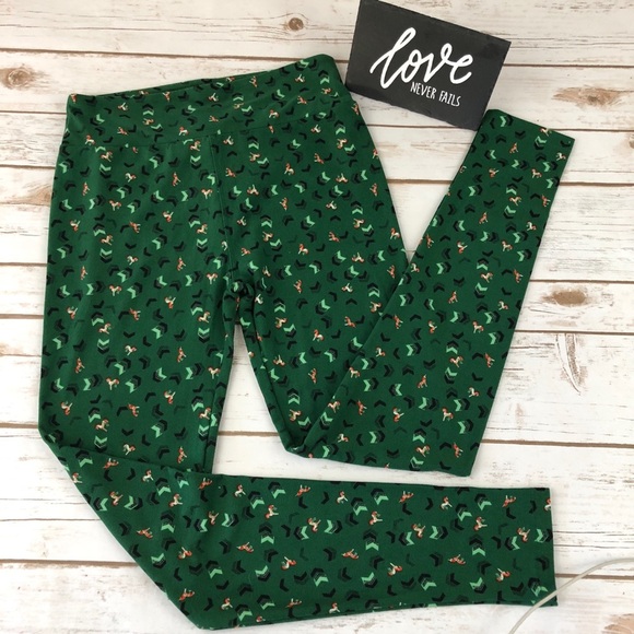 LuLaRoe Green Chevon Unicorns & Horses Leggings - Picture 1 of 4